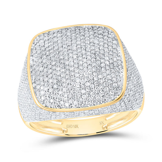 10K Yellow Gold 2 3/8Cttw Natural Diamond Cushion Mens Ring