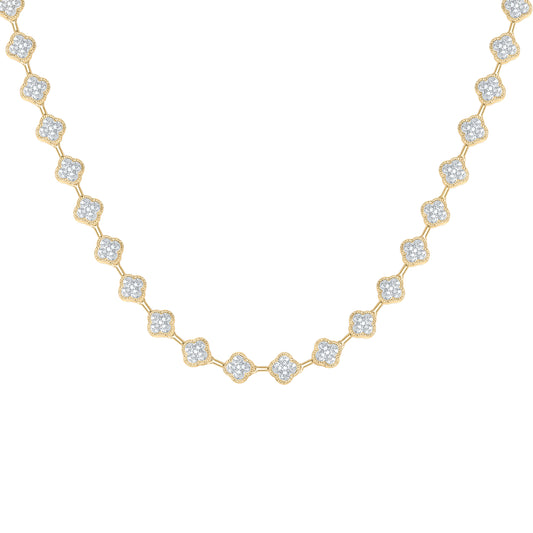 14K Yellow Gold 1 7/8Cttw Natural Diamond Fashion Clover Necklace (17 Inch)