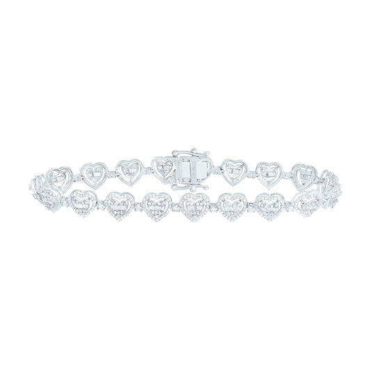 10K Yellow Or White Or Rose Gold 2 7/8Cttw Natural Diamond Fashion (10.50Mm) Heart Bracelet ( 7 Inch )