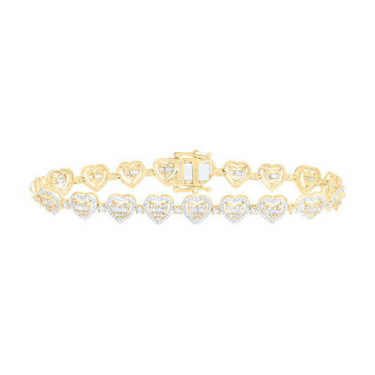 14K Yellow Gold 2 7/8Cttw Natural Diamond Fashion (10.60Mm) Heart Bracelet ( 7 Inch )