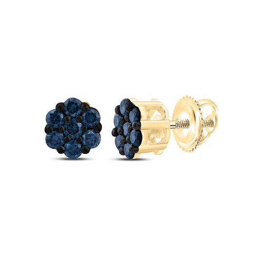 10K Yellow Or White Gold 1/5Cttw Natural Diamond Fashion Blue Diamond Flower Earring