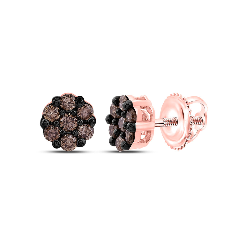 10K Yellow Or Rose Gold 1/4Cttw Natural Diamond Fashion Cognac Natural Flower Earring