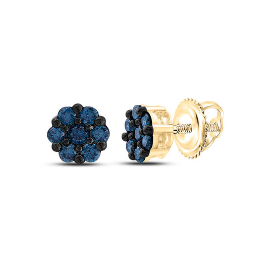 10K Yellow Or White Gold 1/4Cttw Natural Diamond Fashion Blue Diamond Flower Earring