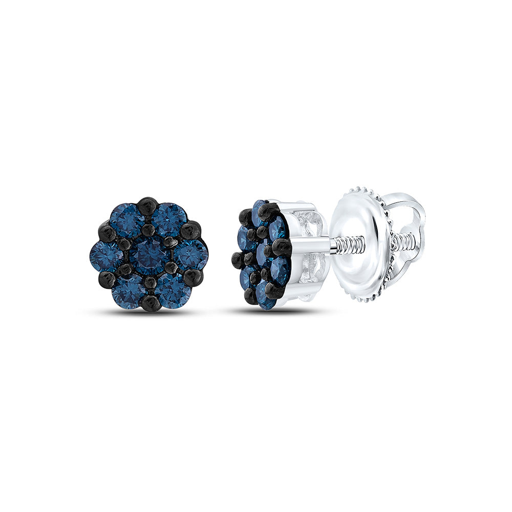 10K Yellow Or White Gold 1/4Cttw Natural Diamond Fashion Blue Diamond Flower Earring