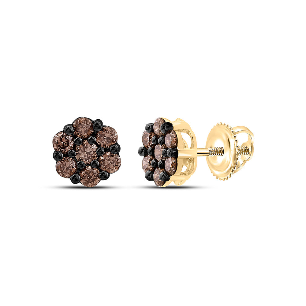 10K Yellow Or White Gold 1/2Cttw Natural Diamond Fashion Cognac Natural Flower Earring