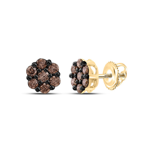 10K Yellow Or White Gold 1/2Cttw Natural Diamond Fashion Cognac Natural Flower Earring
