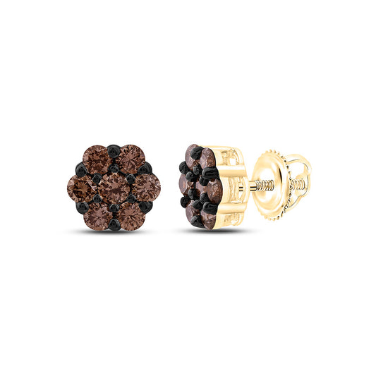 10K Yellow Or Rose Gold 3/4Cttw Natural Diamond Fashion Cognac Natural Flower Earring