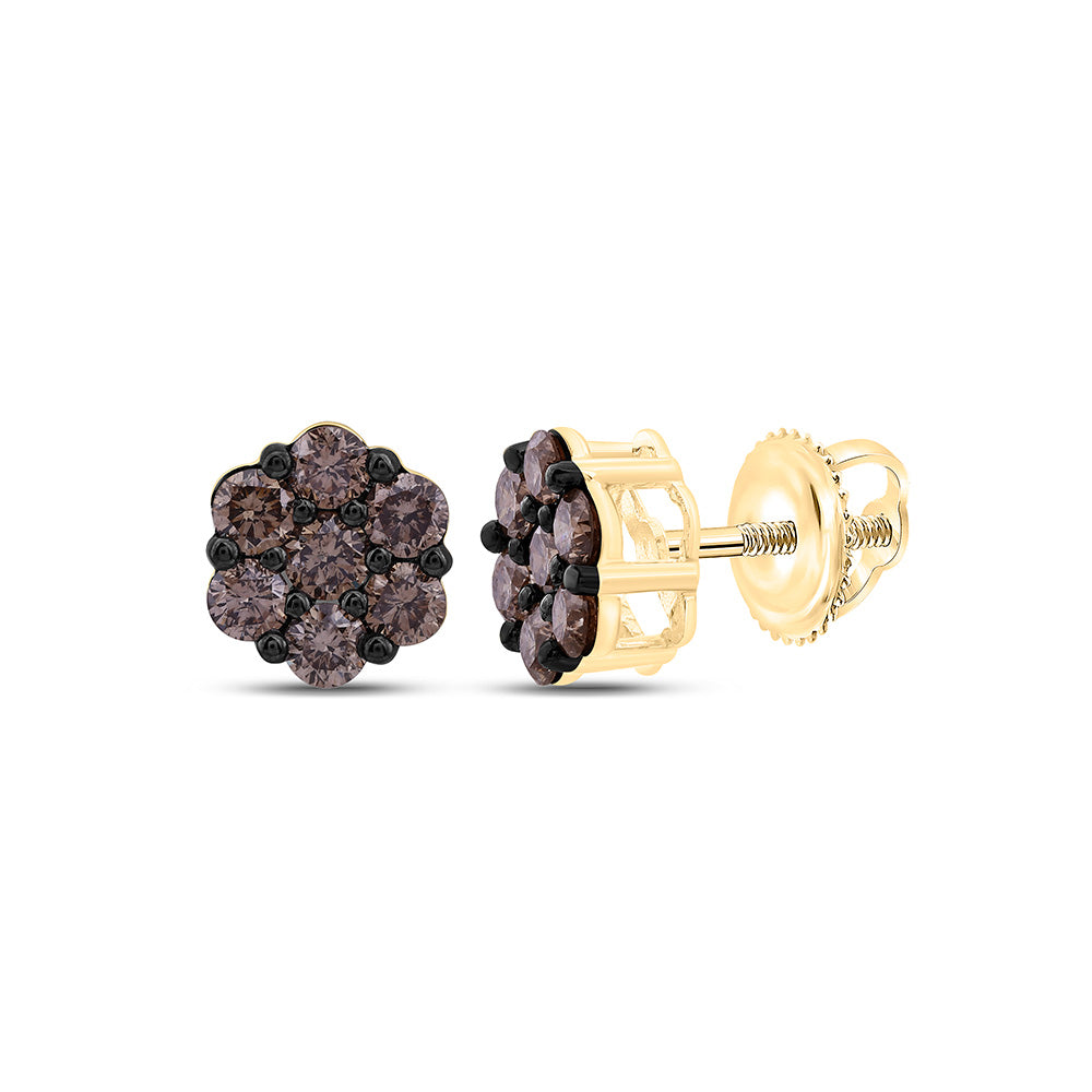 10K Yellow Gold 1Cttw Natural Diamond Fashion Cognac Natural Flower Earring