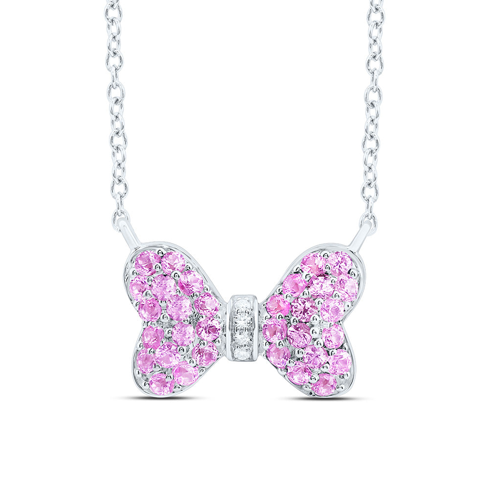 14K Yellow Or White Gold 0.02Cttw Natural Diamond & Round Gem Bow Necklace (18 Inch)