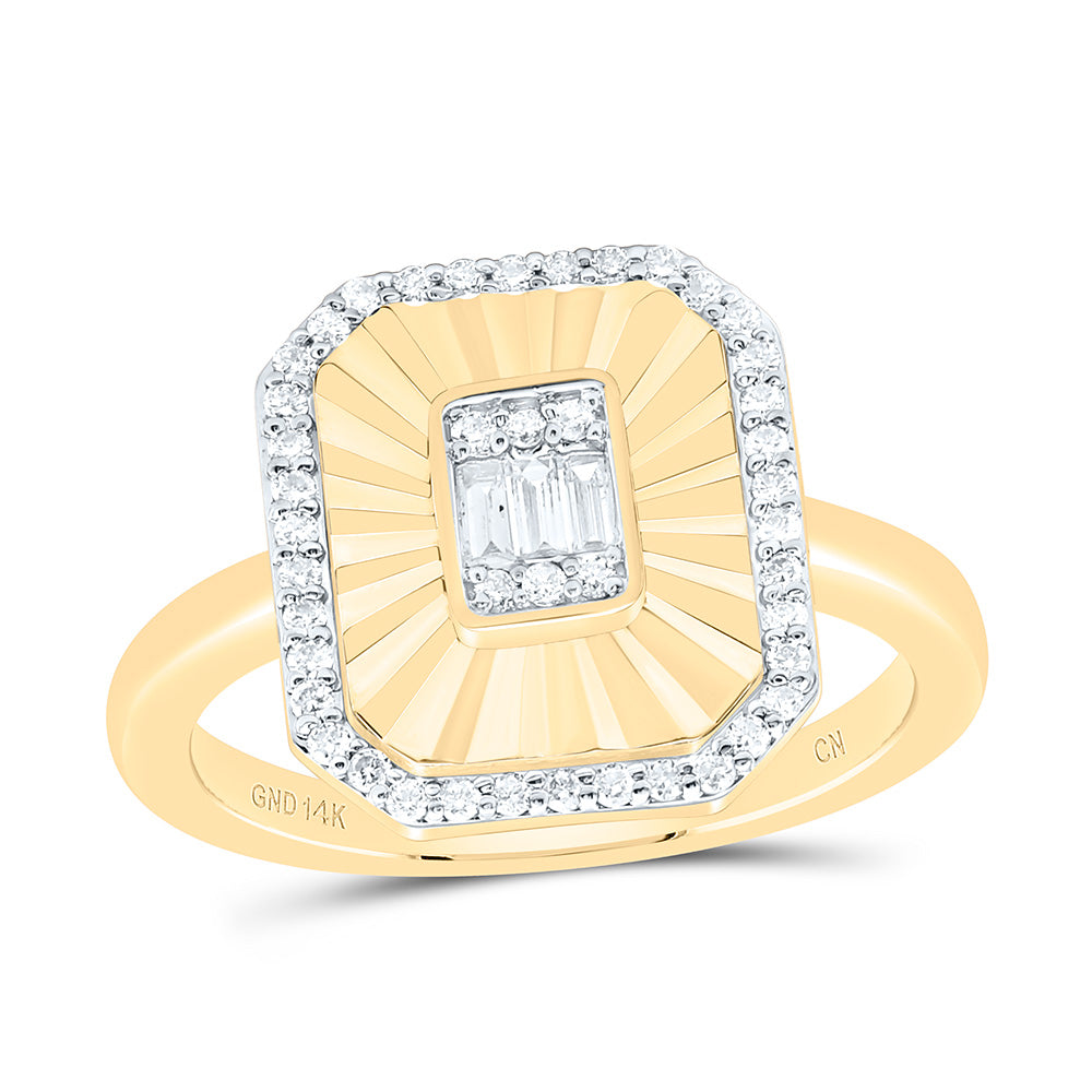14K Yellow Gold 1/3Cttw Natural Diamond Fashion Emerald Ring