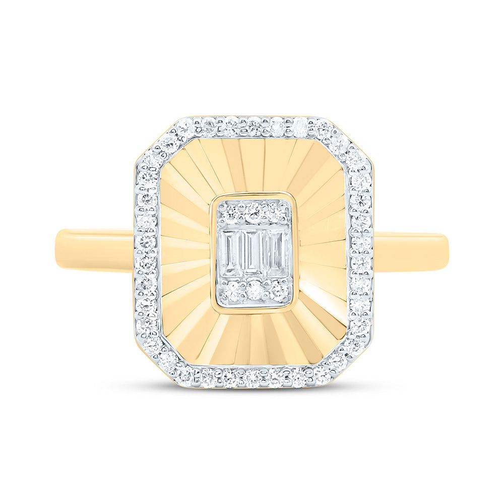 14K Yellow Gold 1/3Cttw Natural Diamond Fashion Emerald Ring