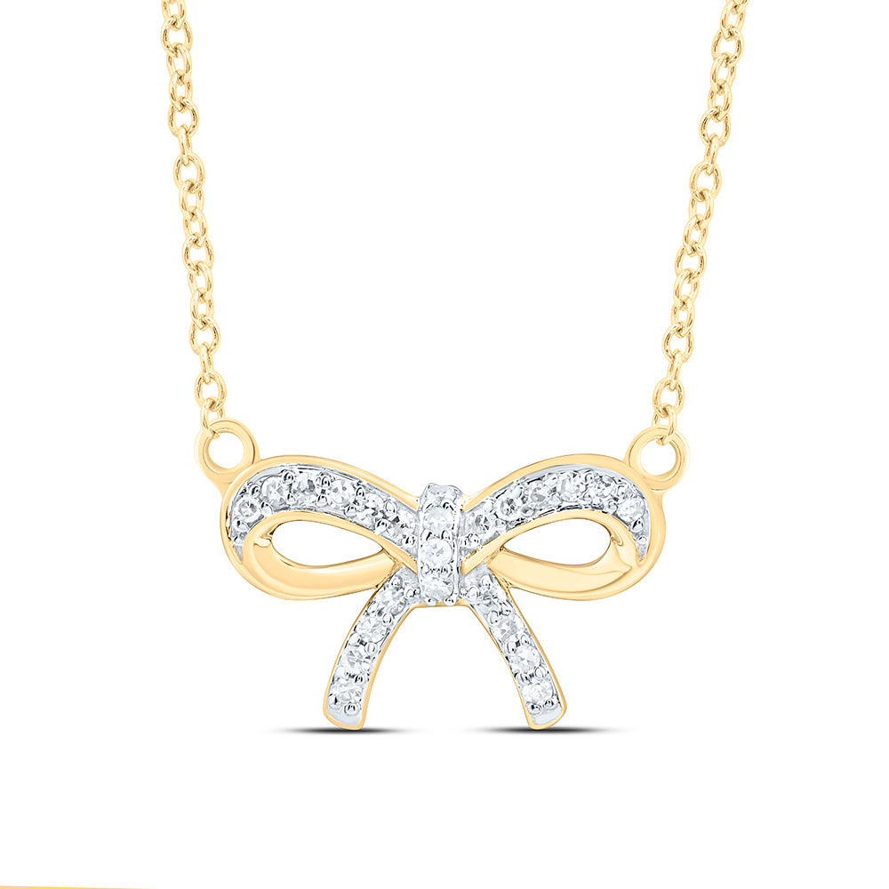 14K Yellow Or White Gold 1/10Cttw Natural Diamond Gift Bow Necklace (18 Inch)