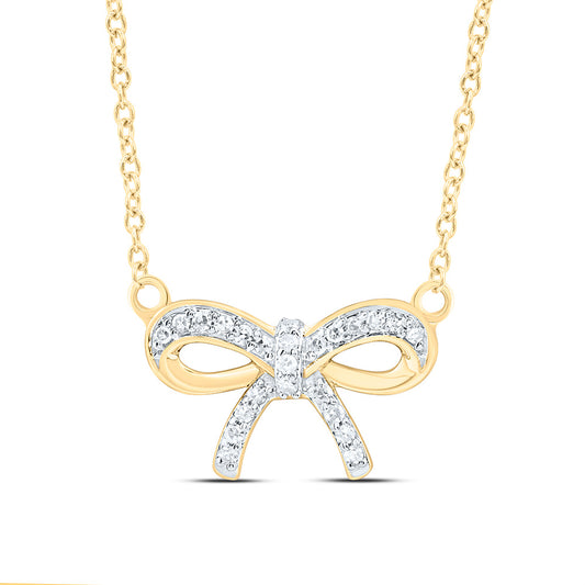 14K Yellow Or White Gold 1/10Cttw Natural Diamond Gift Bow Necklace (18 Inch)