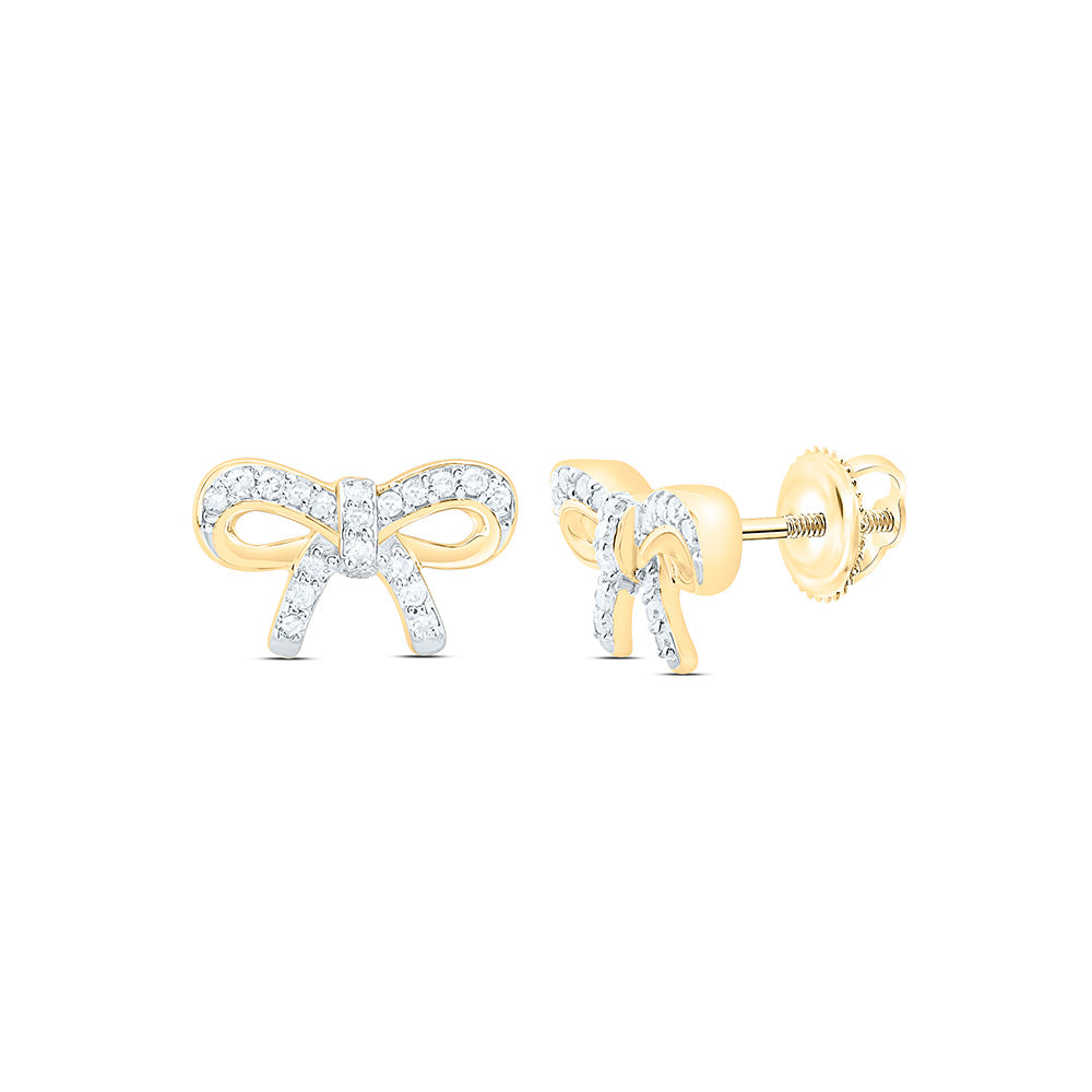 14K Yellow Gold 1/10Cttw Natural Diamond Nk Gift Bow Earring