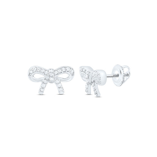 14K White Gold 1/10Cttw Natural Diamond Gift Bow Earring