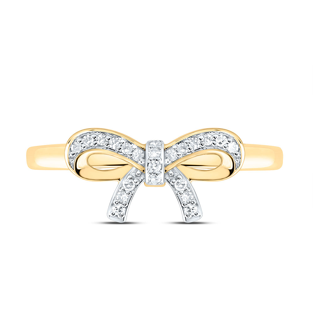 14K Yellow Or White Gold 1/10Cttw Natural Diamond Gift Bow Ring