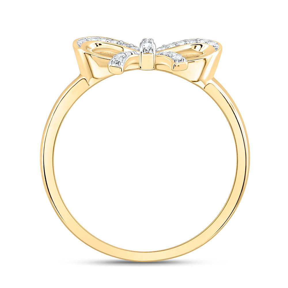 14K Yellow Or White Gold 1/10Cttw Natural Diamond Gift Bow Ring