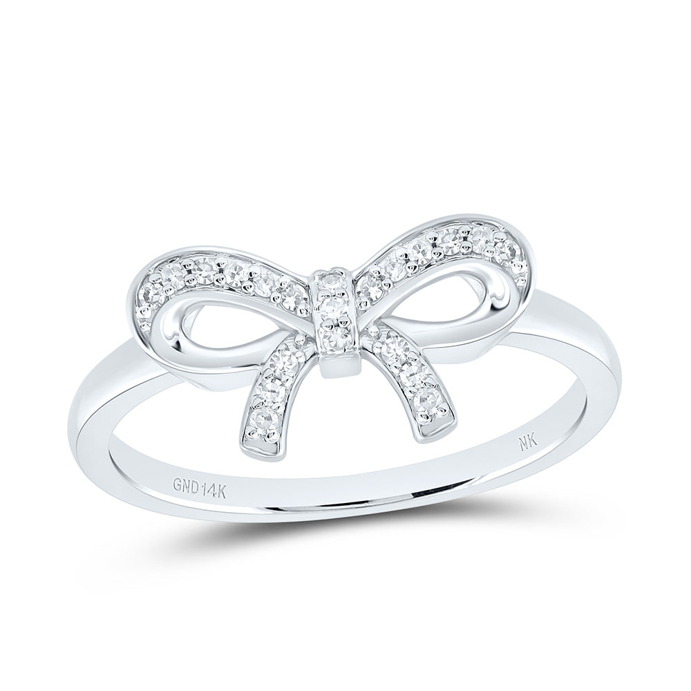 14K Yellow Or White Gold 1/10Cttw Natural Diamond Gift Bow Ring
