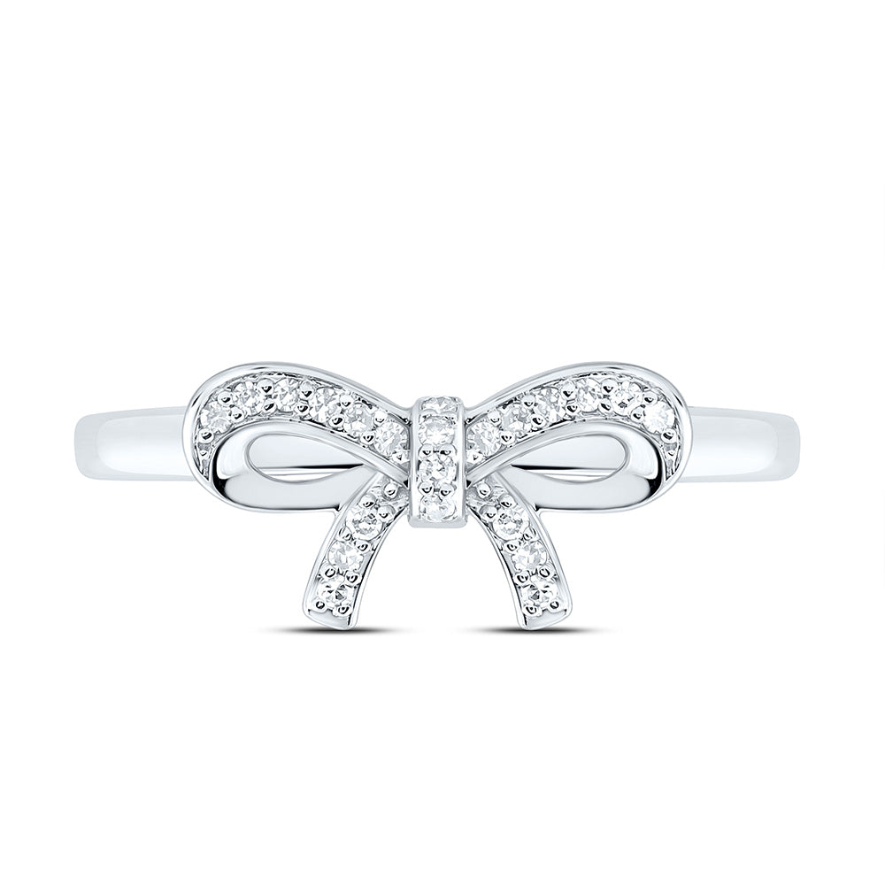 14K Yellow Or White Gold 1/10Cttw Natural Diamond Gift Bow Ring