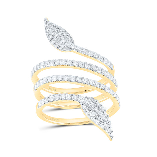 14K Yellow Gold 1 Cttw Natural Diamond Cn Fashion Leaf Bridal Anniversary Wedding Engagement Band Ring