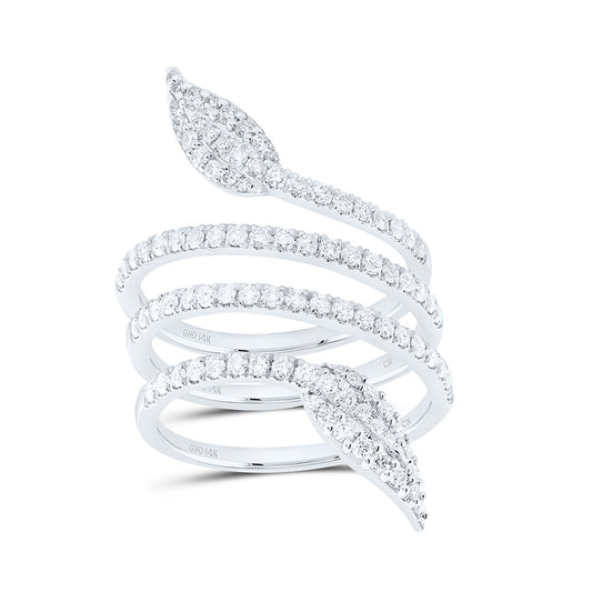 14K White Gold  1Cttw Natural Diamond Fashion Leaf Ring
