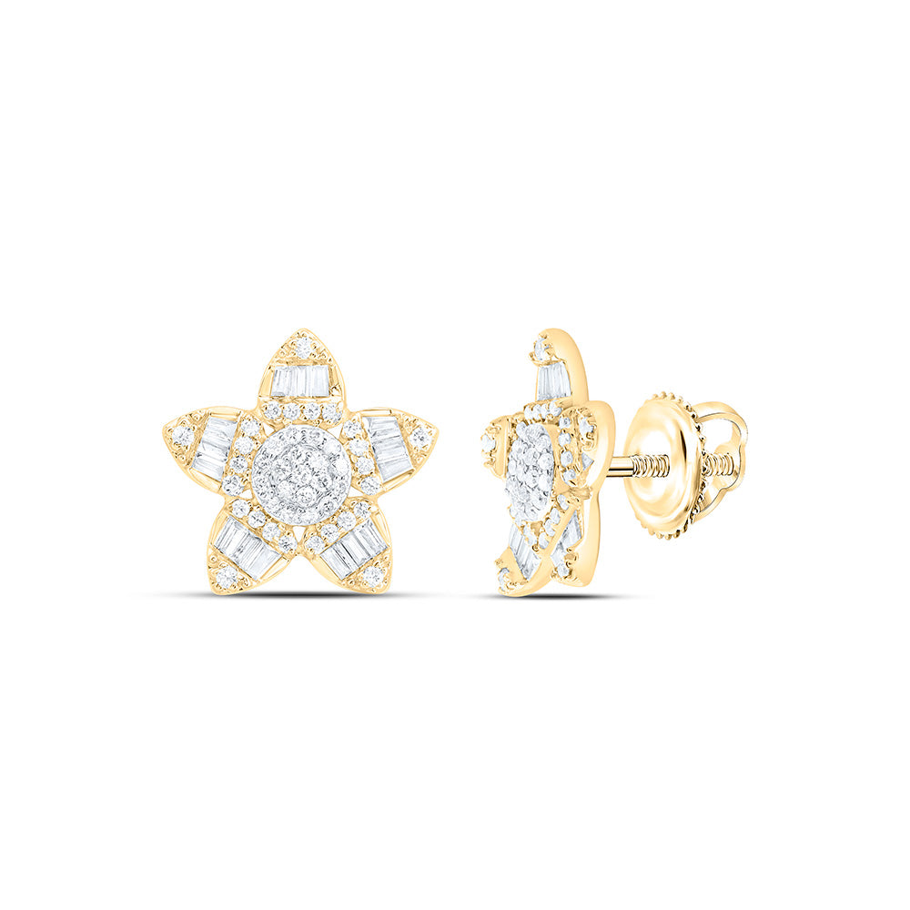 14K Yellow Or White Gold 3/8Cttw Natural Diamond Flower Fashion Earring