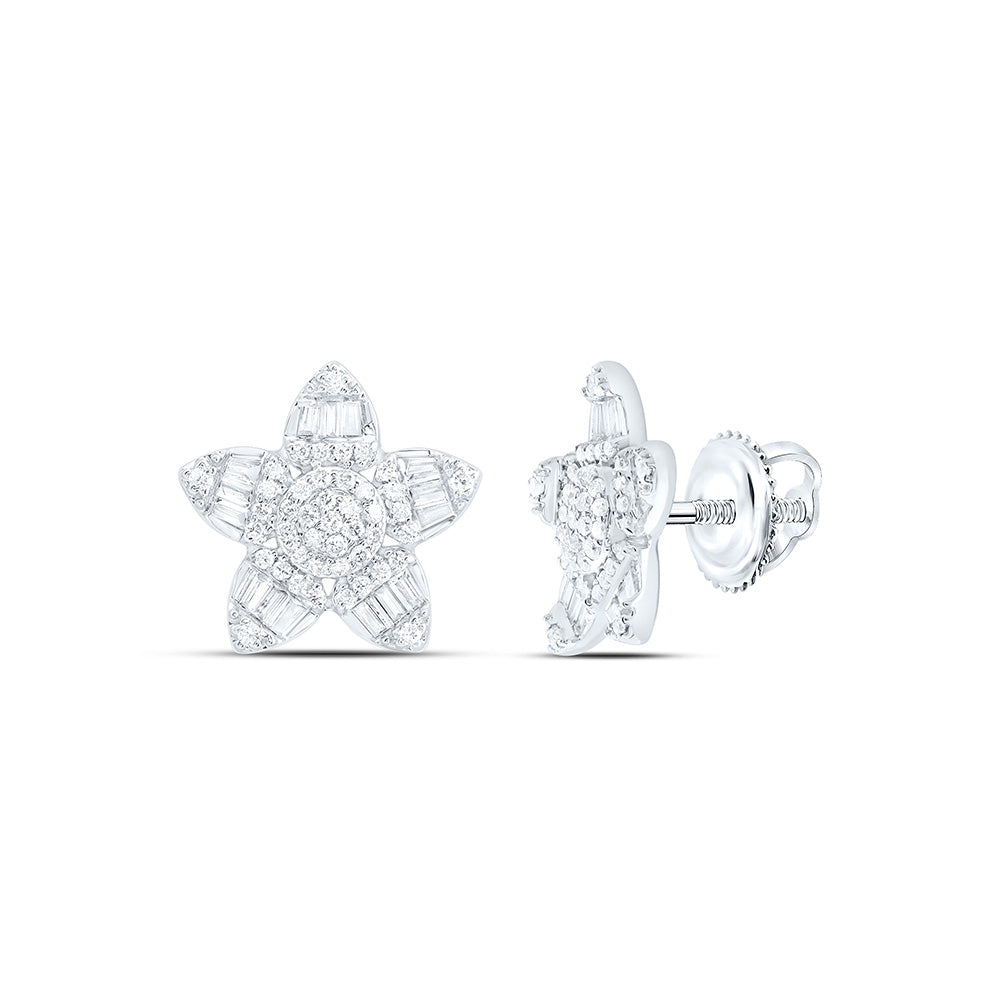 14K Yellow Or White Gold 3/8Cttw Natural Diamond Flower Fashion Earring
