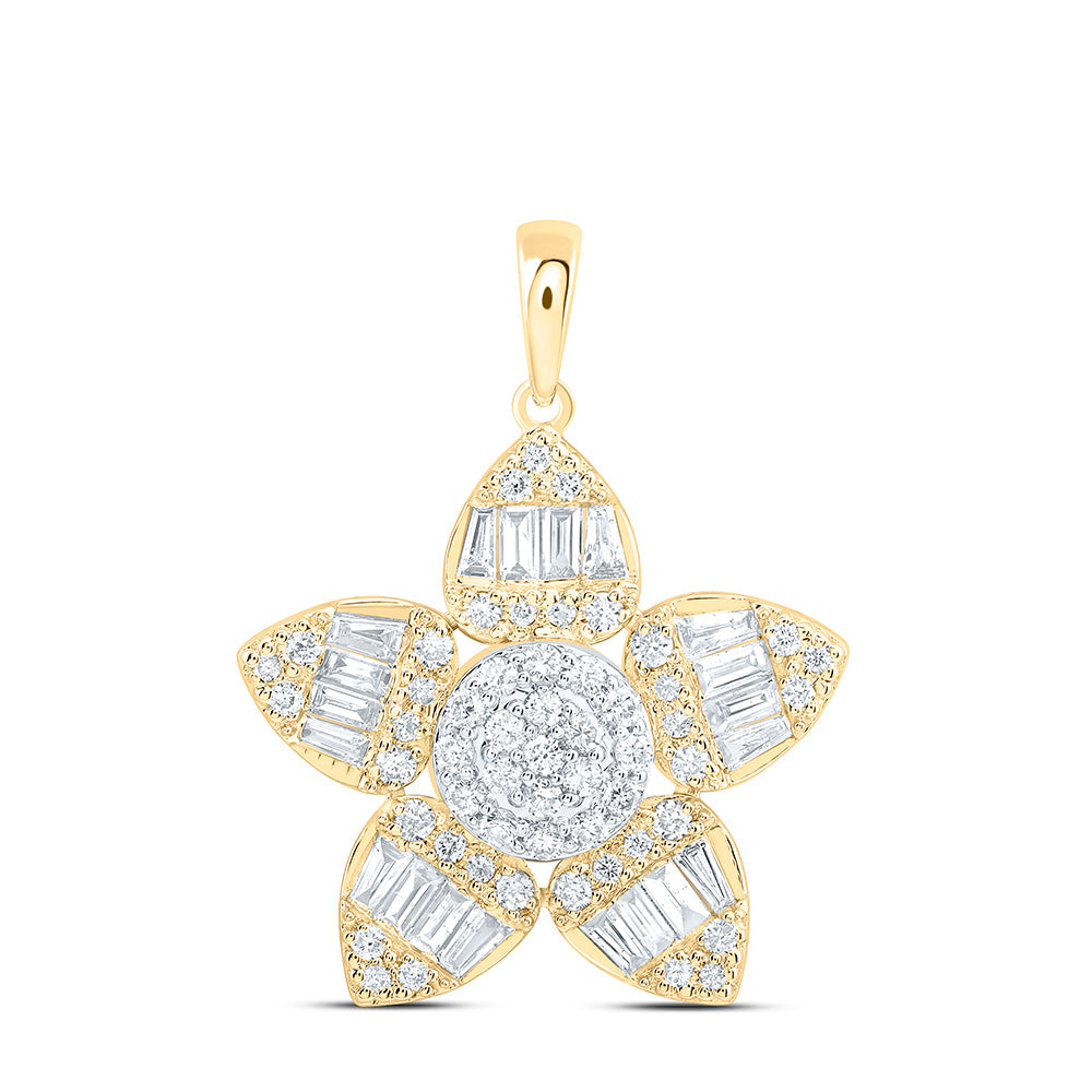 14K Yellow Or White Gold 3/4Cttw Natural Diamond Fashion Flower Pendant