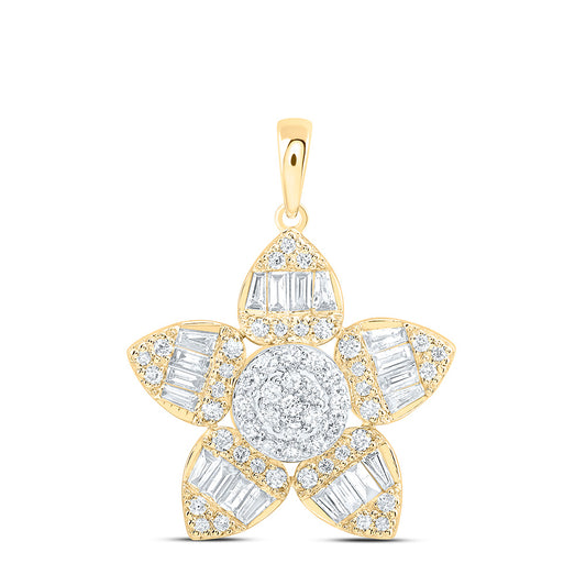 14K Yellow Or White Gold 3/4Cttw Natural Diamond Fashion Flower Pendant