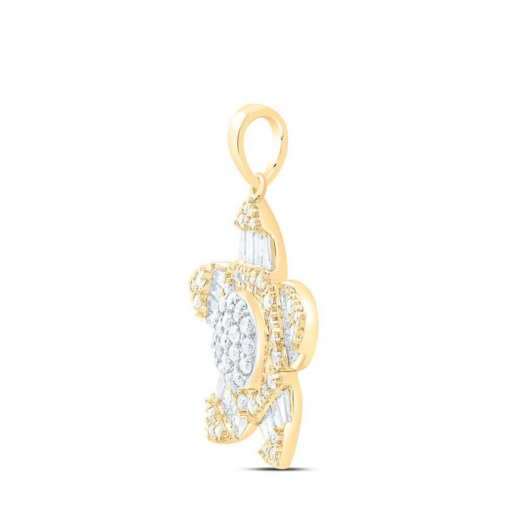 14K Yellow Or White Gold 3/4Cttw Natural Diamond Fashion Flower Pendant