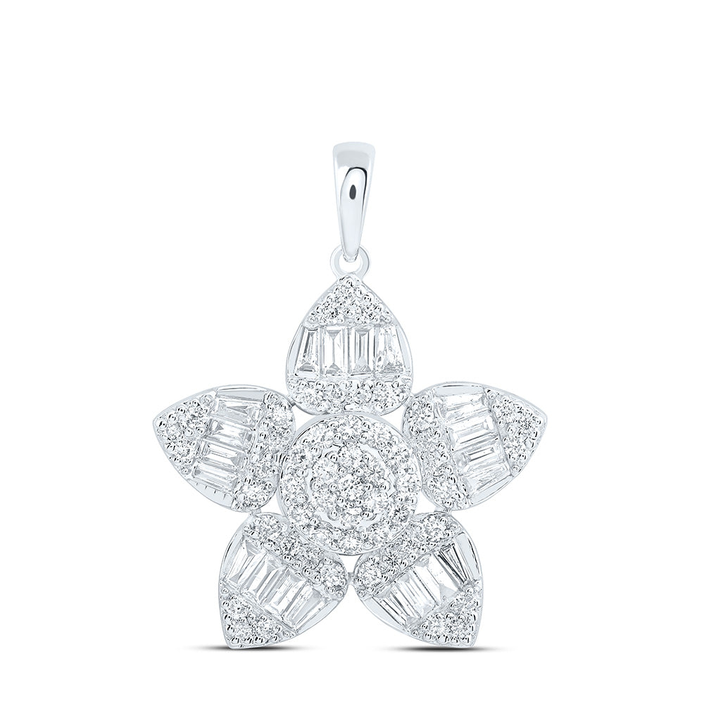 14K Yellow Or White Gold 3/4Cttw Natural Diamond Fashion Flower Pendant