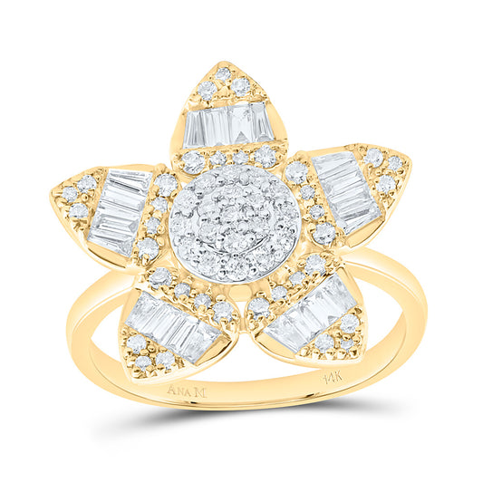 14K Yellow Or White Gold 3/4Cttw Natural Diamond Fashion Flower Ring