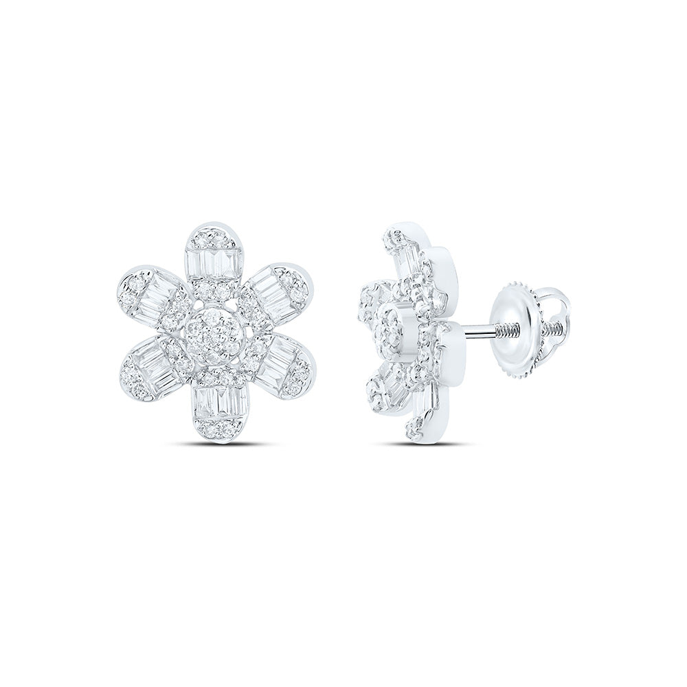 14K White Gold 1/2Cttw Natural Diamond Flower Fashion Earring