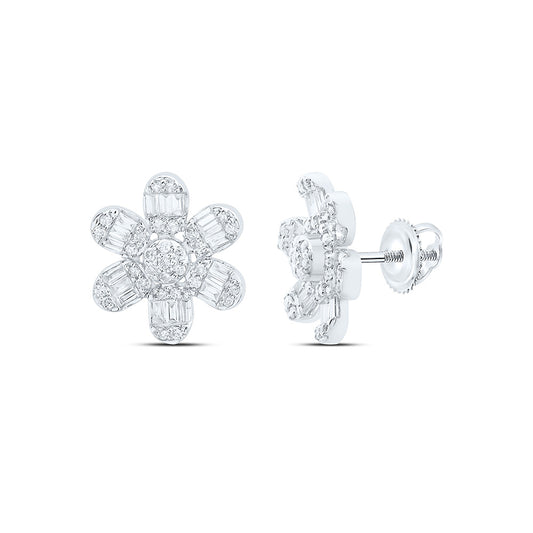 14K White Gold 1/2Cttw Natural Diamond Flower Fashion Earring
