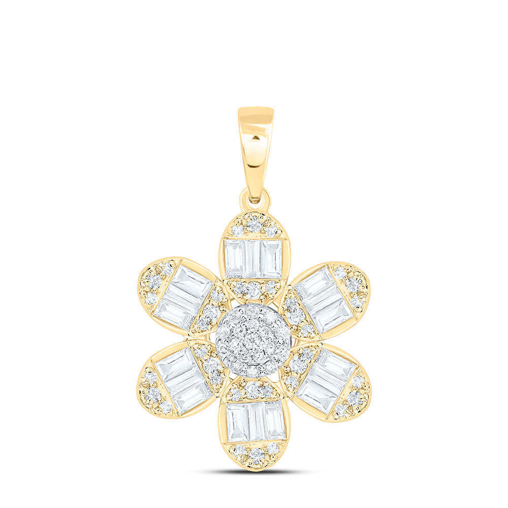 14K Yellow Or White Gold 1/2Cttw Natural Diamond Fashion Flower Pendant