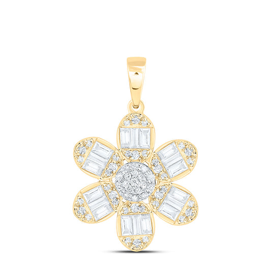 14K Yellow Or White Gold 1/2Cttw Natural Diamond Fashion Flower Pendant