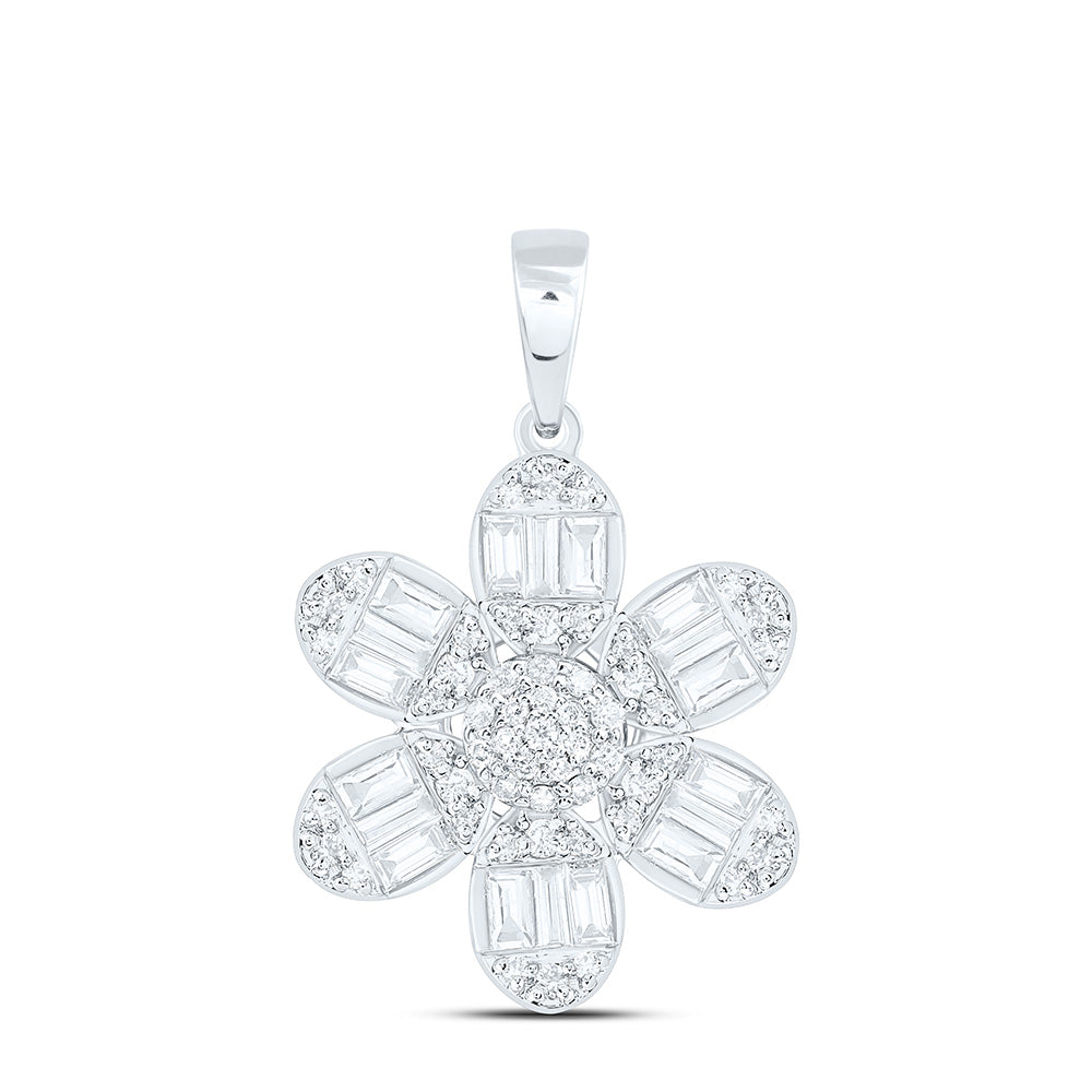 14K Yellow Or White Gold 1/2Cttw Natural Diamond Fashion Flower Pendant