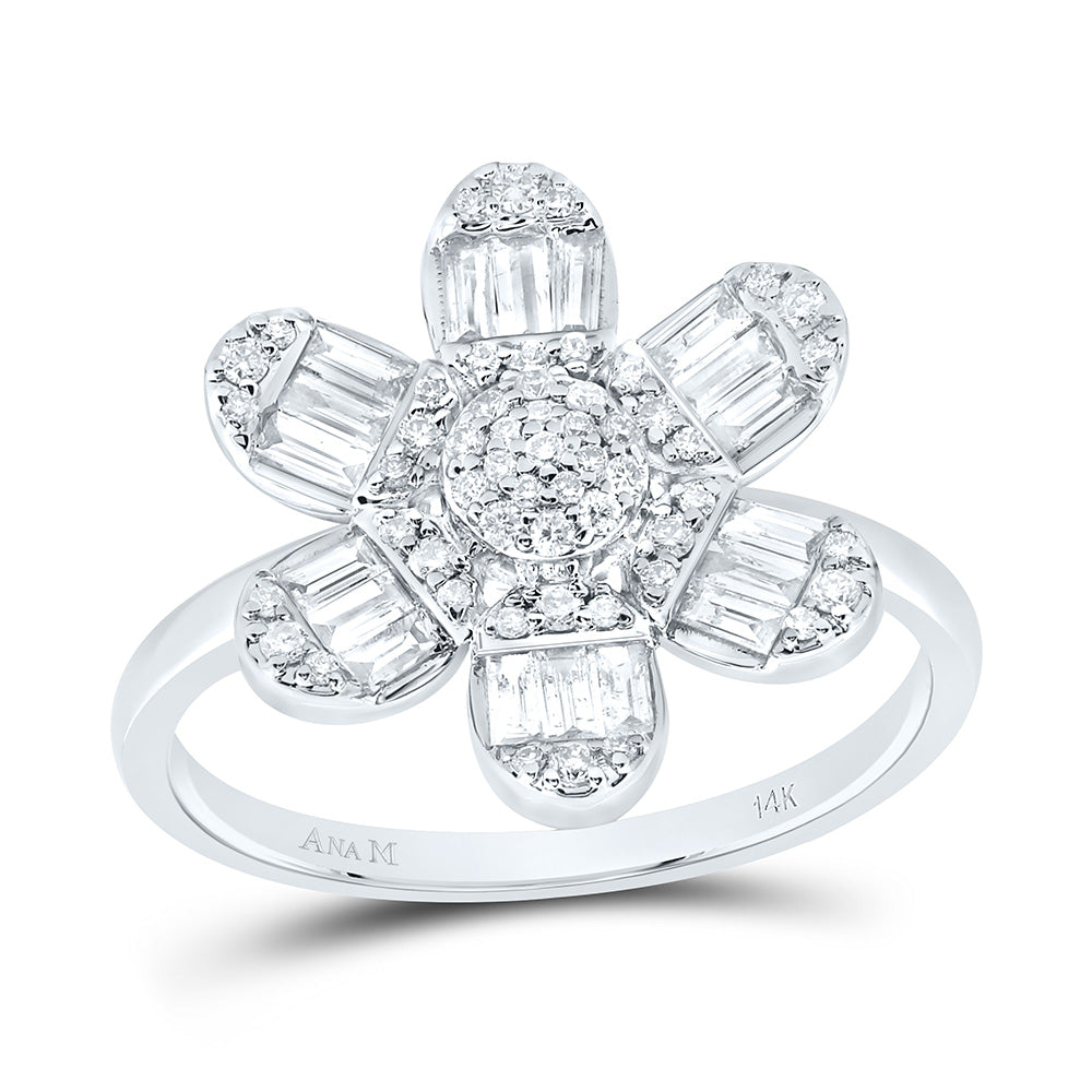 14K White Gold 1/2 Cttw Natural Diamond Ana M Fashion Flower Bridal Anniversary Wedding Engagement Band Ring