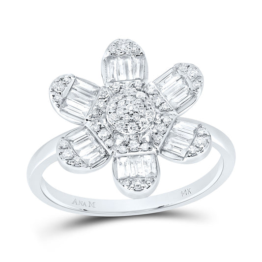 14K White Gold 1/2 Cttw Natural Diamond Ana M Fashion Flower Bridal Anniversary Wedding Engagement Band Ring