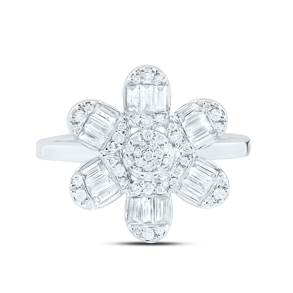 14K White Gold 1/2 Cttw Natural Diamond Ana M Fashion Flower Bridal Anniversary Wedding Engagement Band Ring