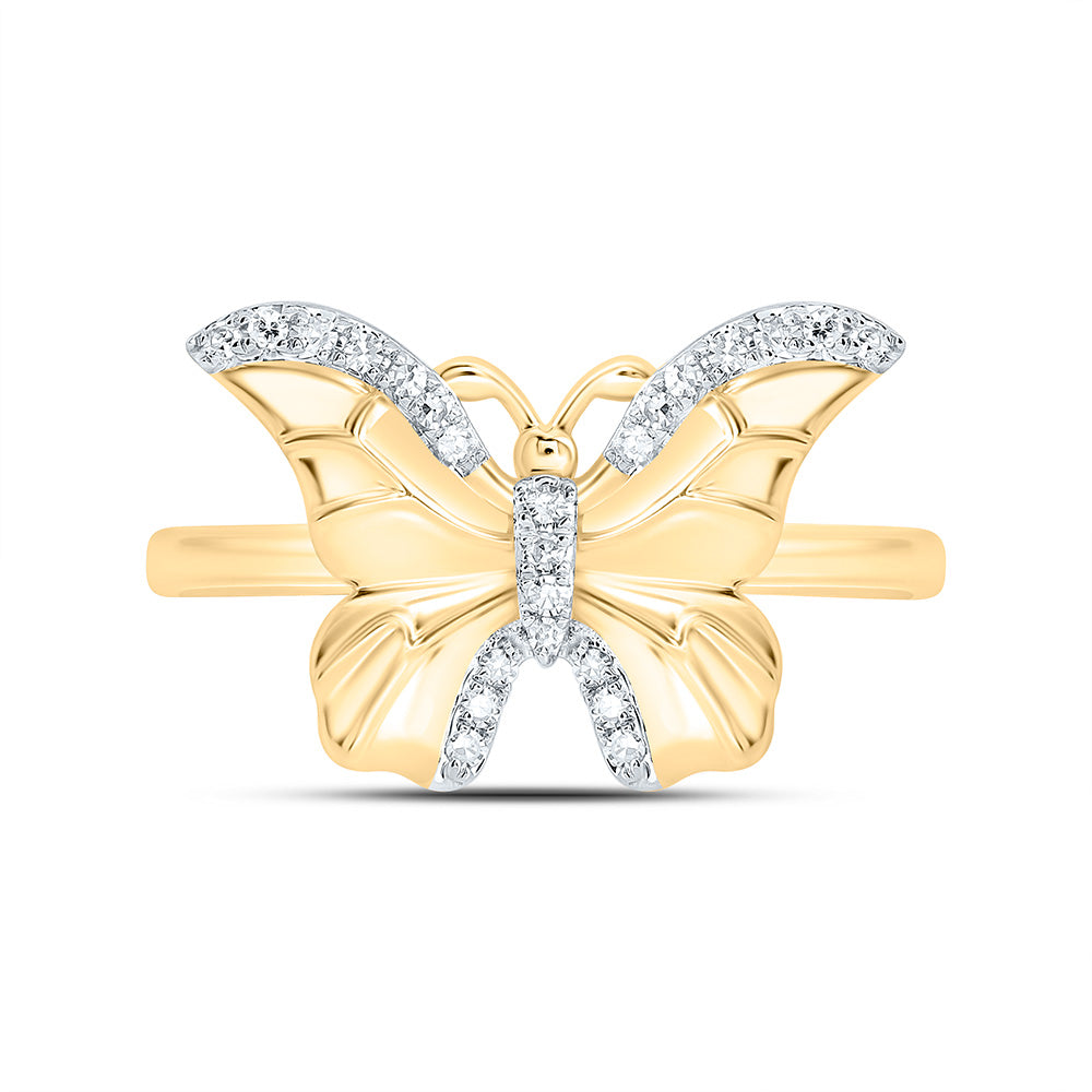 10K Yellow Gold 1/10Cttw Natural Diamond Gift Butterfly Ring