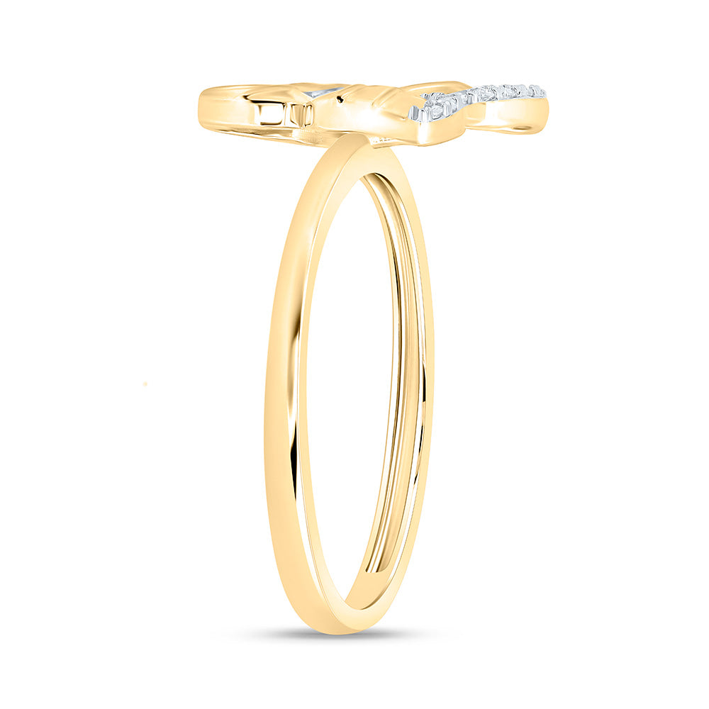 10K Yellow Gold 1/10Cttw Natural Diamond Gift Butterfly Ring