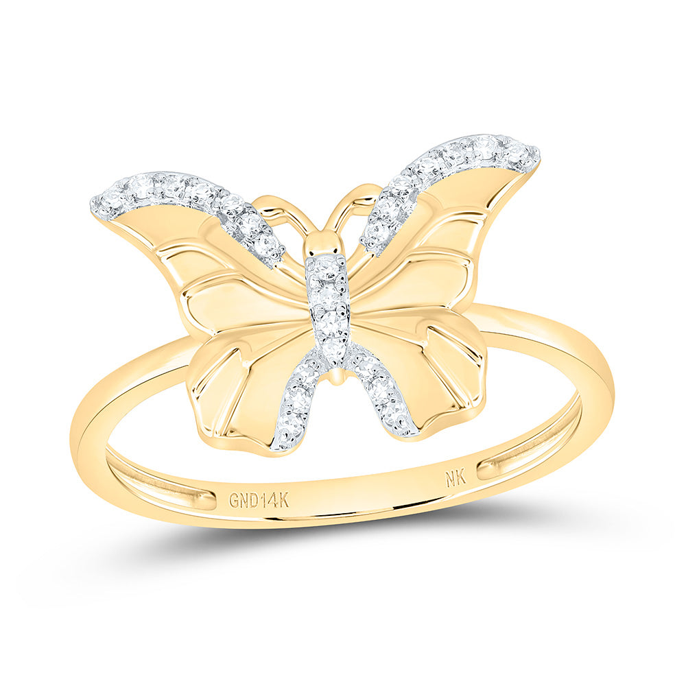 14K Yellow Gold 1/10Cttw Natural Diamond Gift Butterfly Ring