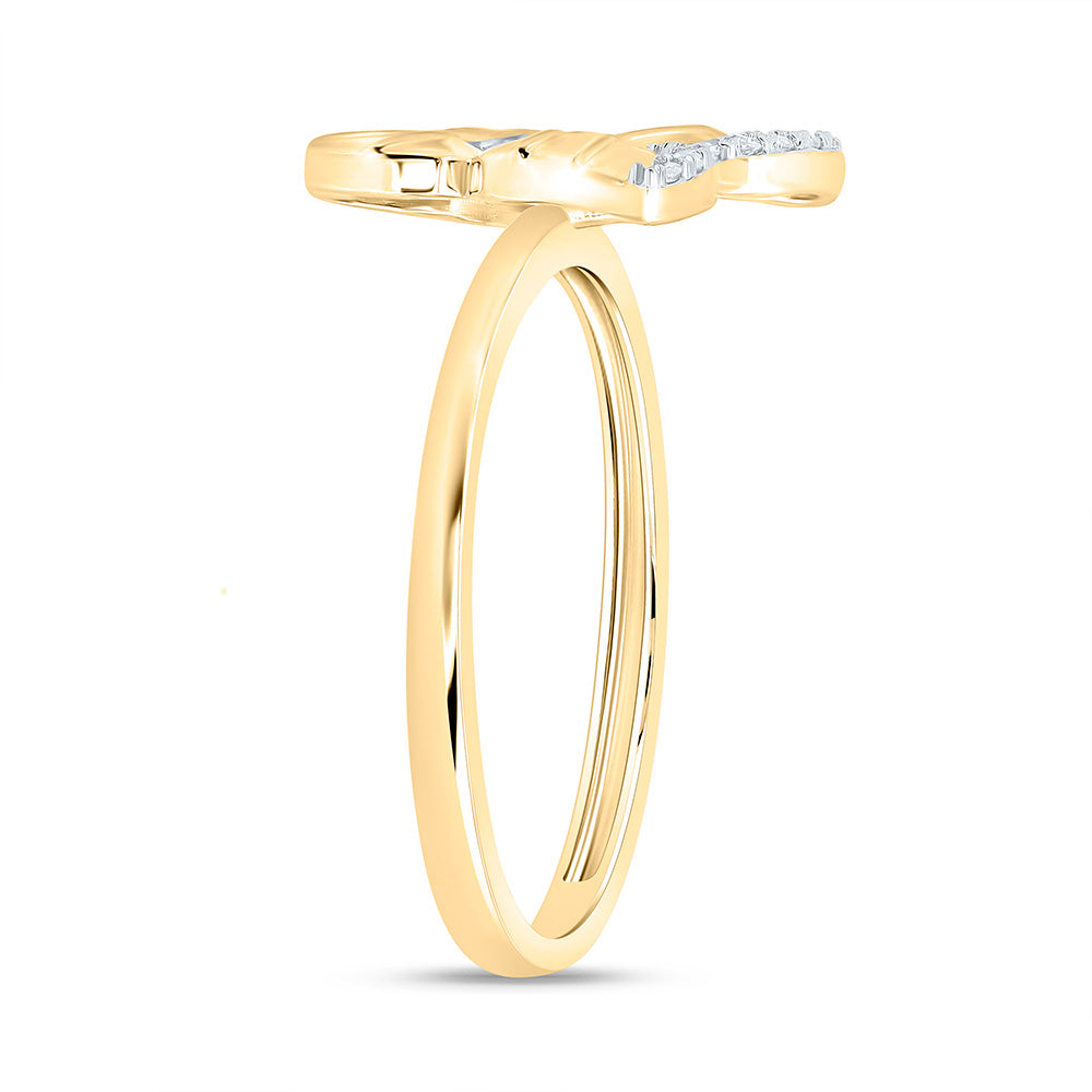 14K Yellow Gold 1/10Cttw Natural Diamond Gift Butterfly Ring