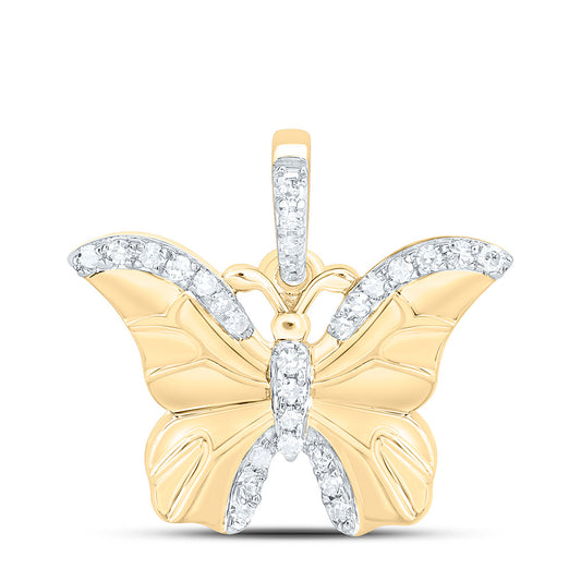 14K Yellow Gold 1/10Cttw Natural Diamond Gift Butterfly Pendant