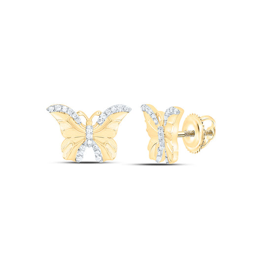 10K Yellow Gold 1/6Cttw Natural Diamond Gift Butterfly Earring
