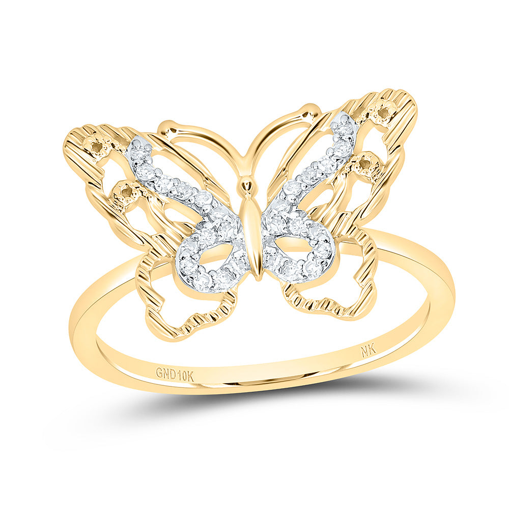 10K Yellow Gold 1/10Cttw Natural Diamond Gift Butterfly Ring
