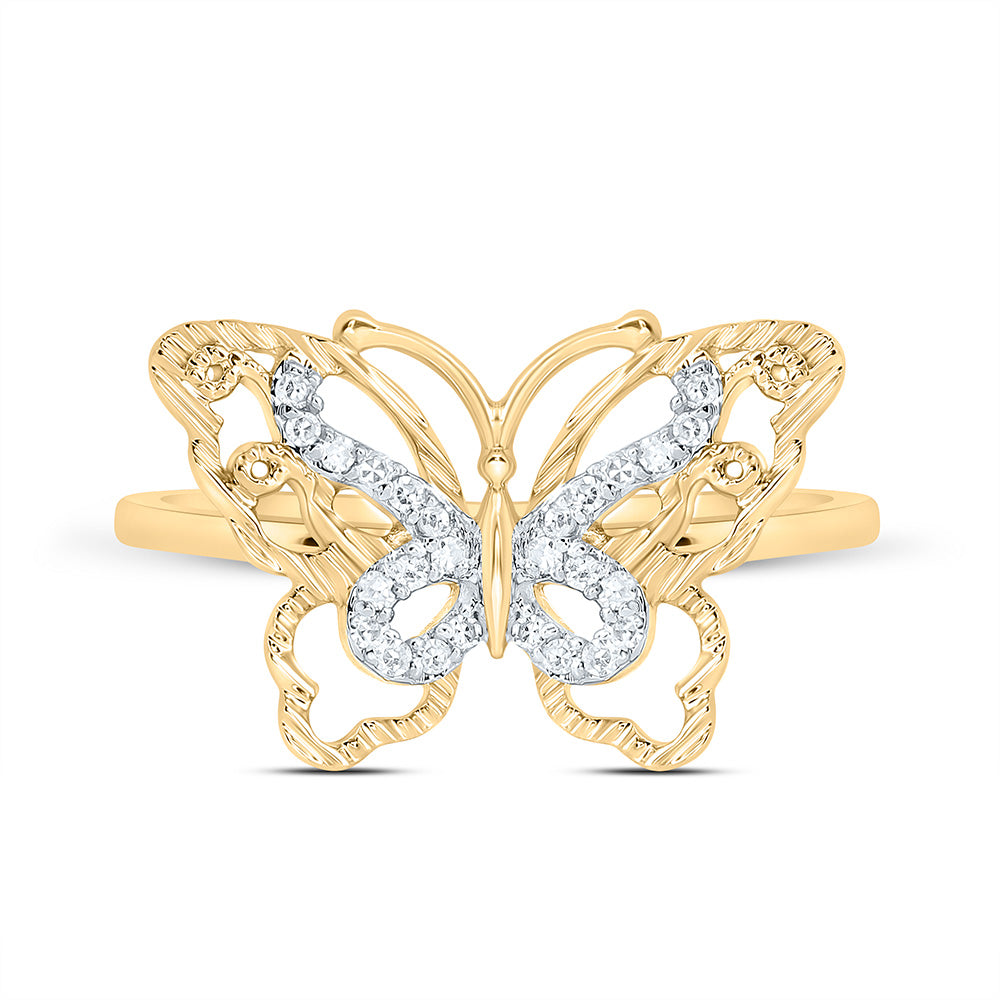 10K Yellow Gold 1/10Cttw Natural Diamond Gift Butterfly Ring