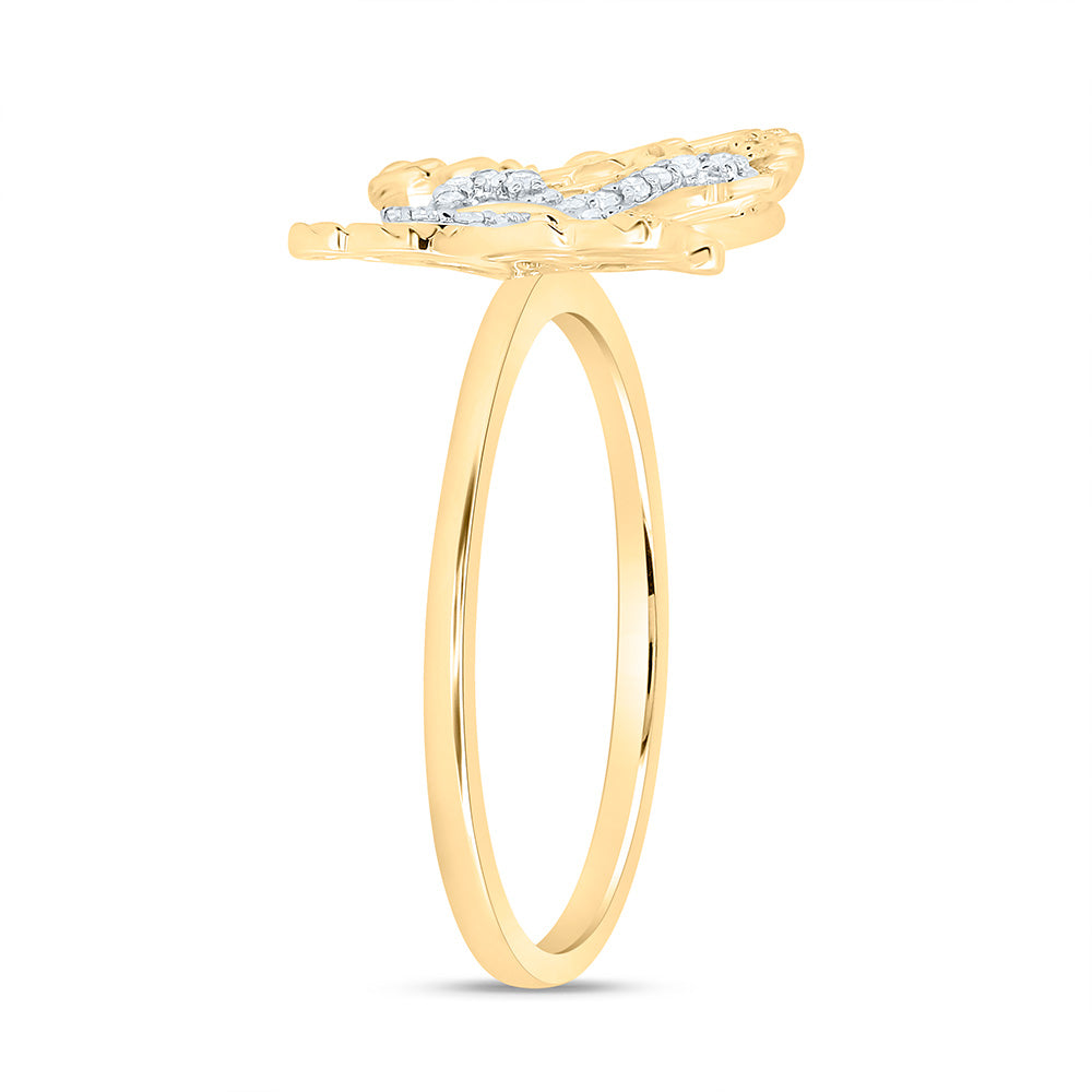 10K Yellow Gold 1/10Cttw Natural Diamond Gift Butterfly Ring
