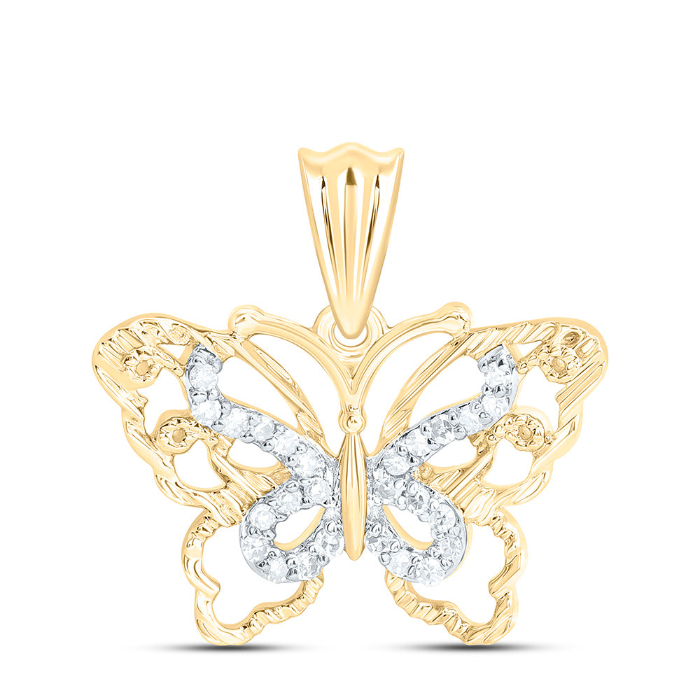 10K Yellow Gold 1/10Cttw Natural Diamond Nk Gift Butterfly Pendant